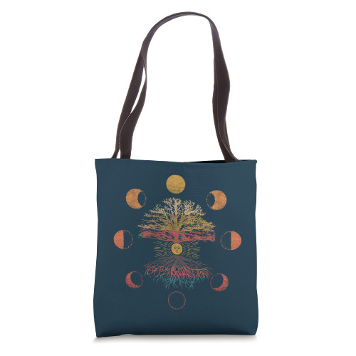 Phases of the Moon Hippie Life 60's 70's Retro Tree Vibe Tote Bag