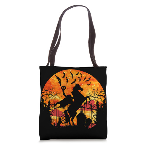 Headless Horseman In A Cemetery Bats Halloween Costume Tote Bag