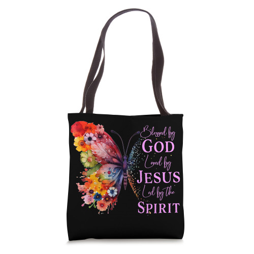 Blessed By God - Loved By Jesus, Butterfly Tote Bag