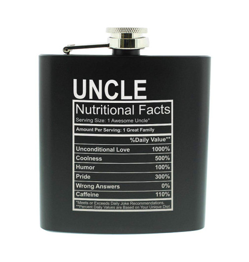 Uncle Appreciation Gift Uncle Nutritional Facts Label 6oz Stainless Steel Hip Flask Black
