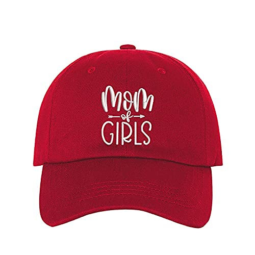 DSY Lifestyle Mom of Girls Embroidered Baseball Hat - Mothers Day Dad Hat (RED)