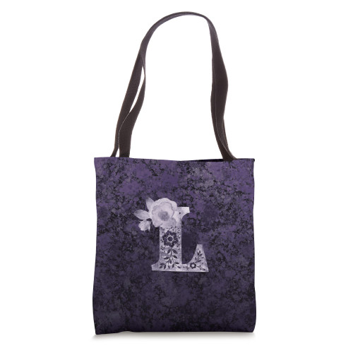 Pretty Purple Initial L Floral Mauve Rose Monogrammed Letter Tote Bag