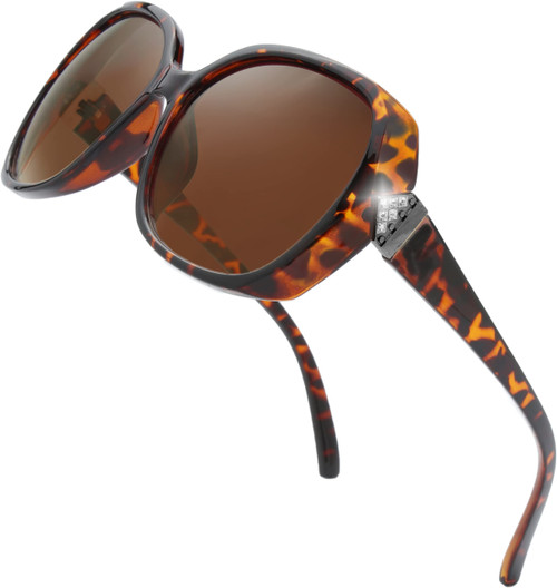 The Fresh Women's Polarized Oversized Jackie O Hybrid Butterfly Fashion Rhinestone Sunglasses - Exquisite Packaging (7327POL02 Leopard Print, Brown Polarized Lens)