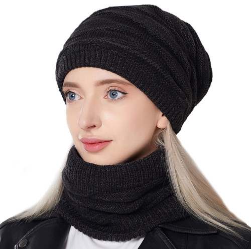 Muryobao Womens Winter Beanie Hat Scarf Set with Fleece Lined Neck Warm Thick Baggy Ski Hat Slouchy Skull Knit Cap Black Muryobao Womens Winter Beanie Hat Scarf Set with Fleece Lined Neck Warm Thick Baggy Ski Hat Slouchy Skull Knit Cap Black
