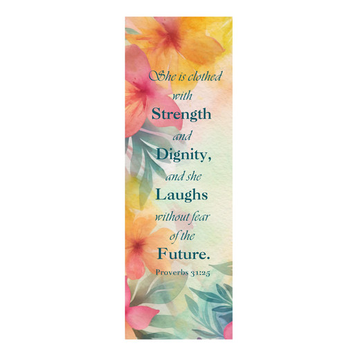 Bulk 100 Count She is Clothed with Strength and Dignity Religious Christian Inspirational Bookmarks for Women Bible Verse Proverbs 31 25 Watercolor Flowers