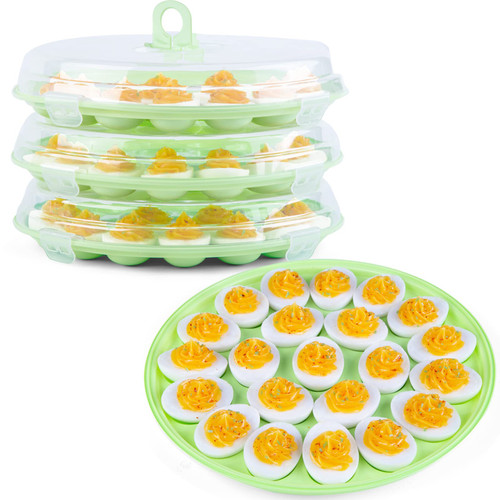 HANSGO 3PCS Deviled Egg Platter, Deviled Egg Carrier With Lid Deviled Egg Containers Egg Tray with Lid for Festival Party Favor Home Kitchen Refrigerator Supplies, 66 Egg Slots
