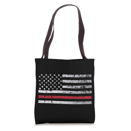 American Flag Red Line Firefighter Cool US Citizenship Gifts Tote Bag