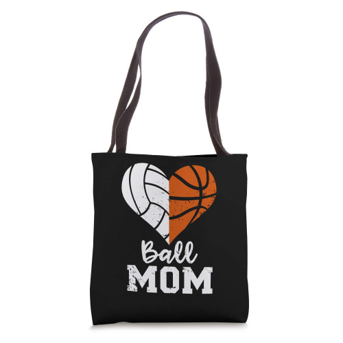 Ball Mom Heart Funny Volleyball Basketball Mom Tote Bag