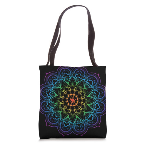 Colorful Sacred Geometry Yoga Mantra Psychedelic Mandala Tote Bag