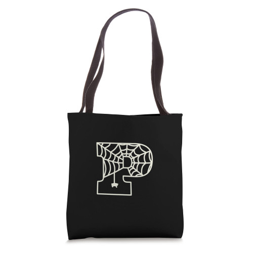 Letter P Initial Halloween Monogram with Spider Web Tote Bag