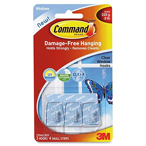 Command Strips 17066CLRUV Command Clear Damage Free Window Hook Pack 3 Count