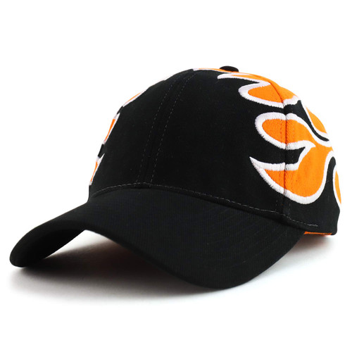 Armycrew Low Profile Structured Brushed Cotton Flame Embroidered Cap - Black Orange