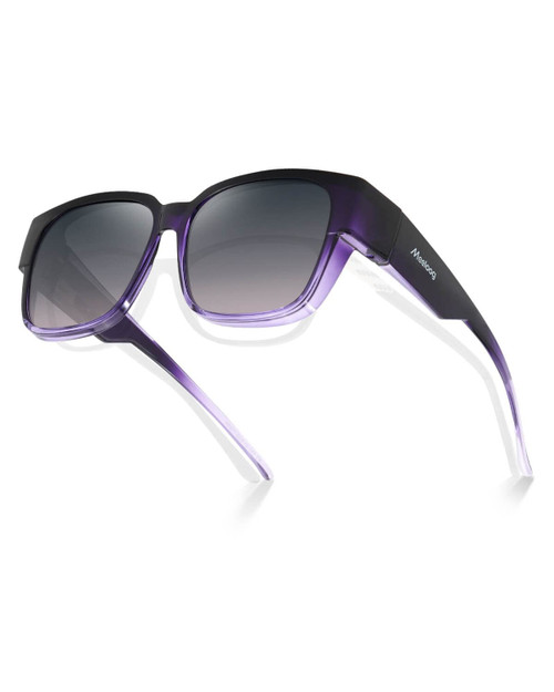 Meeloog Polarized Fit Over Glasses Sunglasses for Women, Square Wrap Around Lightweight Shades for Driving Riding MST0099 (P1 Purple Frame/Gradient Grey Lens)