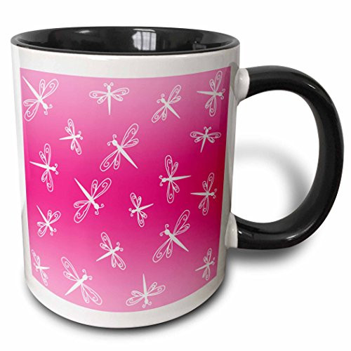 3dRose 12138_4 Dancing Dragonflies On Pink - Two Tone Black Mug 11 oz Multicolored