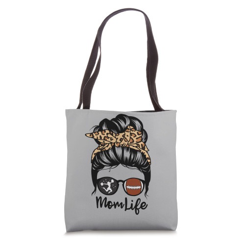 Mom Life Messy Bun Hair Funny Football Cheer Mom Tote Bag