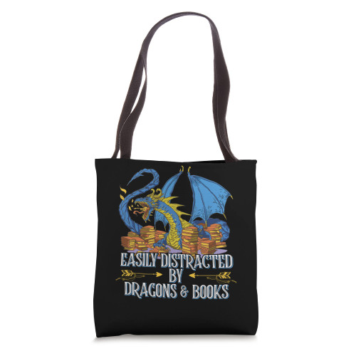 easily distracted by Dragon and Books nerds Tote Bag