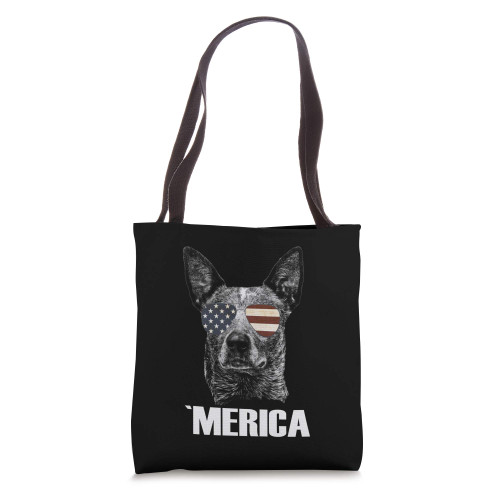 4th July Blue Heeler Dog Merica Patriotic USA Flag Cute Tote Bag