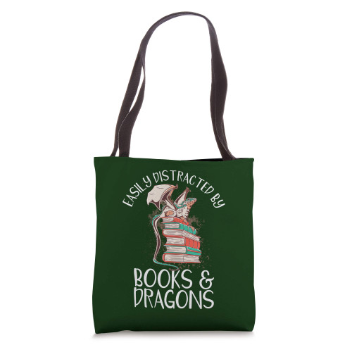 Easily Distracted By Books And Dragons Dragon Bookworm Tote Bag