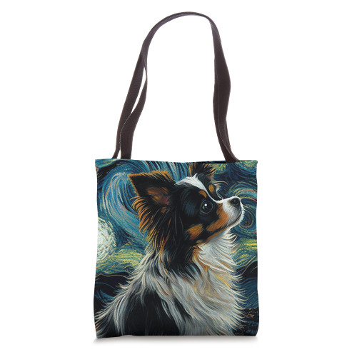 Papillon in Starry Night Painting Dog Mom Dad Tote Bag