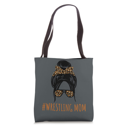 Wrestling Mom Leopard Messy Bun Glasses Life Mothers Day Tote Bag
