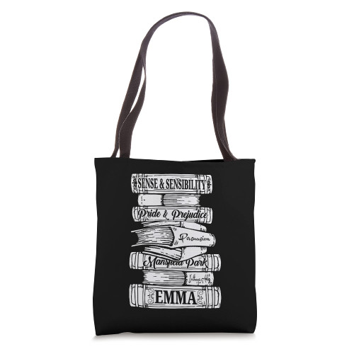 Jane Austen Pride and Prejudice & Mr. Darcy Book Stack Fans Tote Bag Jane Austen Pride and Prejudice & Mr. Darcy Book Stack Fans Tote Bag