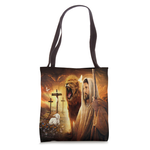 Jesus Lion Of Judah Lamb Of God Cross Tote Bag
