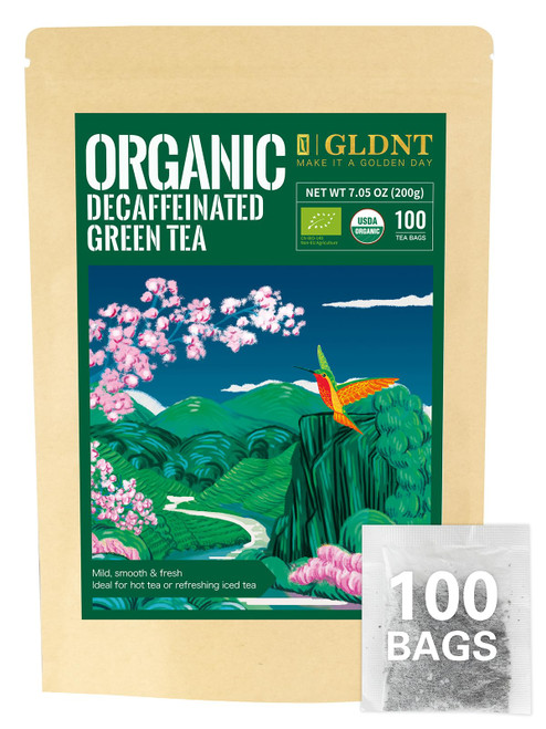 GLDNT Organic Decaf Green Tea Bags, Organic Green Tea Decaffeinated, Smooth Flavor, Super Antioxidant, Iced & Hot Tea, 100 Count GLDNT Organic Decaf Green Tea Bags, Organic Green Tea Decaffeinated, Smooth Flavor, Super Antioxidant, Iced & Hot Tea, 100 Count