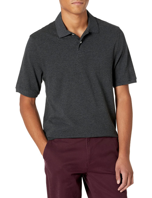 Amazon Essentials Men's Regular-Fit Cotton Pique Polo Shirt (Available in Big & Tall), Charcoal Heather, Medium