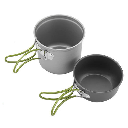 Camping Cookware, 2Pcs/set Portable Aluminum Pot Cookware, Portable Outdoor Cookware for Camping Backpacking Hiking Outdoor Cooking and Picnic