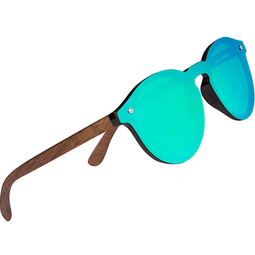 Woodies Walnut Wood Panto Shape Round Rimless Mirrored Sunglasses | Flat Green Polarized Lens | 100% UVA/UVB Ray Protection