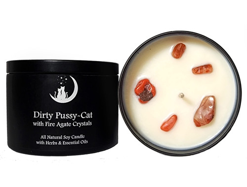 Dirty Pussycat Candle | 8 Soy Candle with Herbs, Crystals & Essential Oils | Love, Attraction, Romance | Wiccan, Pagan, Hoodoo, Magic Rituals & Spells