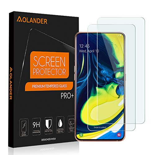 AOLANDER [2-Pack] for Samsung Galaxy A80 Screen Protector,[2.5D Round Edge] [9H Hardness] [High Definition] [Bubble Free] Tempered Glass Screen Protector