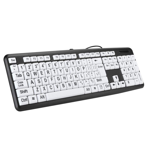 Jopwkuin Large Print Keyboard, Low Vision Keyboard with 1.35 Meters Long Data Cable, Black USB Keyboard with White Large Print Keys for Elderly People and Low Vision Individuals(Black)