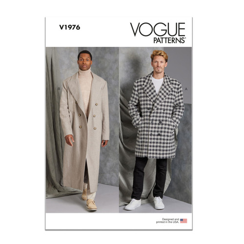 Vogue Men's Loose-Fitting Lined Coat Sewing Pattern Kit, Design Code V1976, 44-46-48-50-52, Multicolor