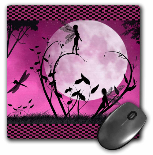 3dRose LLC 8 x 8 x 0.25 Inches Mouse Pad, Fairies and Dragonflies with Pink Moon (mp_35669_1)