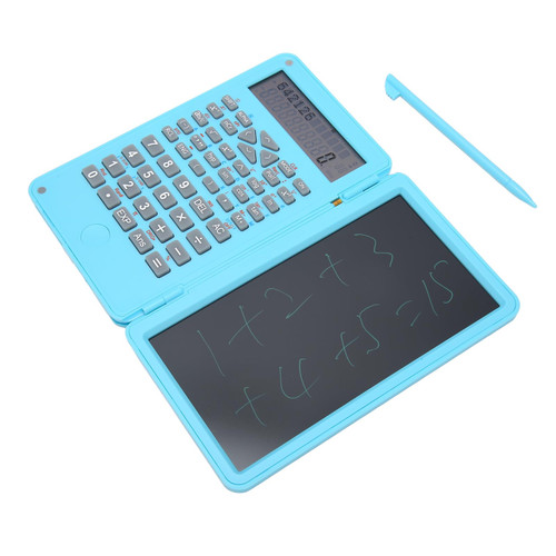 Portable 10 Digit LCD Display Calculator with Notepad, Scientific, Solar Battery Powered, Foldable, Erasable, Scientific Calculator for School Office Meetings and Family (Sky Blue)