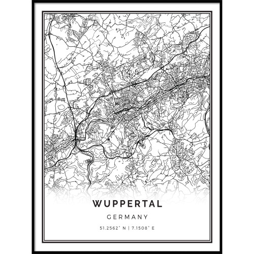 Squareious Wuppertal map Poster Print | Modern Black and White Wall Art | Scandinavian Home Decor | Germany City Prints Artwork | Fine Art Posters 8.5x11