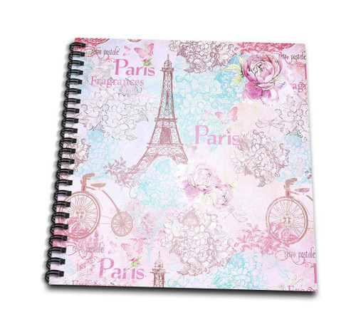 3dRose Paris Eiffel Tower Vintage Pink and Blue Pattern Drawing Book, 4 x 4