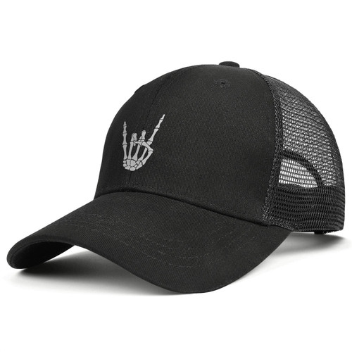 Baseball Cap Rock N Roll Skeleton Hand Adjustable Snapback Mesh Trucker Dad Hat Black for Men and Women