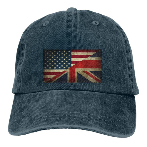 Half USA Half British Flag Banner Flag Baseball Cap Cowboy Hat Adjustable Fashionable Caps Washable Dad Trucker Hats for Men Women Sport Outdoor Navy