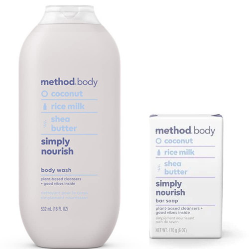 Method Body Wash, Simply Nourish, 18 Oz. & Simply Nourish Bar Soap, 6 Oz - Bundle Pack, 2