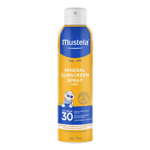 Mustela Baby Mineral Sunscreen Spray SPF 30 Broad Spectrum - Body Sun Spray for Sensitive Skin - Water Resistant & Fragrance Free - 6 fl.oz.