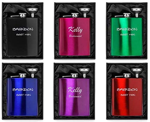 Color Flask Funnel Gift Box Set Engraved 7oz Stainless Steel Hip Flask Custom Personalized (Red)