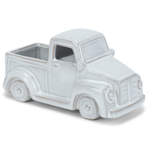 Napco Antique Truck 4.25 x 7.75 Inch Overall White Glazed Ceramic Flower Pot Planter