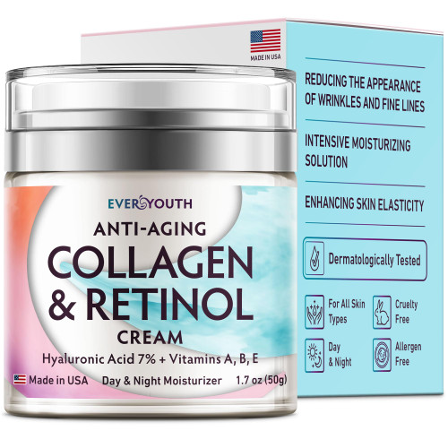 EVERYOUTH Collagen Retinol Face Moisturizer with Hyaluronic Acid - Moisturizer Face Cream - Made in USA - Day & Night Cream for Women - Anti Wrinkle Cream for Face - Daily Facial Moisturizer - 1.7oz EVERYOUTH Collagen Retinol Face Moisturizer with Hyaluronic Acid - Moisturizer Face Cream - Made in USA - Day & Night Cream for Women - Anti Wrinkle Cream for Face - Daily Facial Moisturizer - 1.7oz