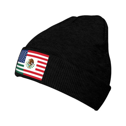 ROHKAO Mexican and American Flag Beanie Hats Soft Stretch Knit Beanie Winter Warm Men Womens Knit Hat Black
