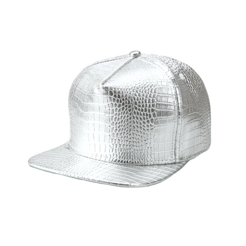 WITHMOONS High Shine Crocodile Baseball Cap Flat Brim Snapback Hat Shiny Hip Hop Cap YZ20191 (Silver)