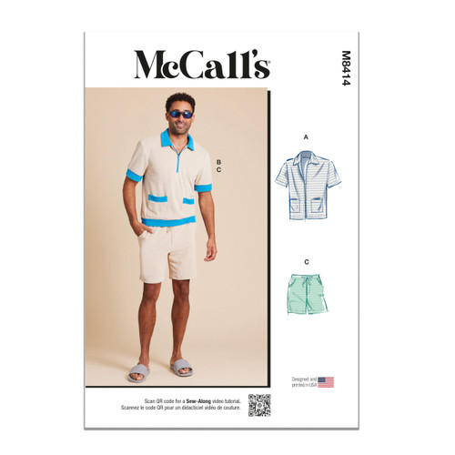 McCall's Men's Knit Shirts and Shorts Sewing Pattern Kit, Design Code M8414, Sizes 44-46-48-50-52, Multicolor