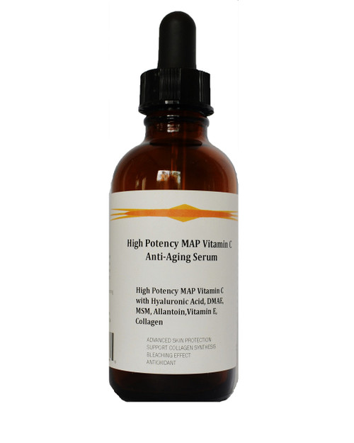 High Potency 15% MAP Vitamin C Serum with Pure Hyaluronic Acid, DMAE, MSM, and Allantoin (1.2oz, Dropper Dispenser)
