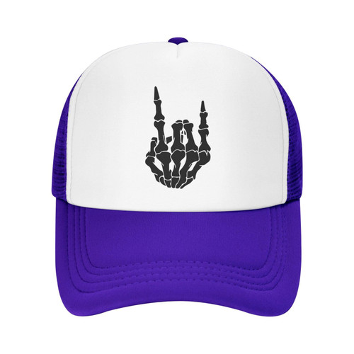 Skeleton Hand Shows Adult Trucker Hat Funny Adjustable Baseball Cap Breathable Unisex Dad Hat Purple